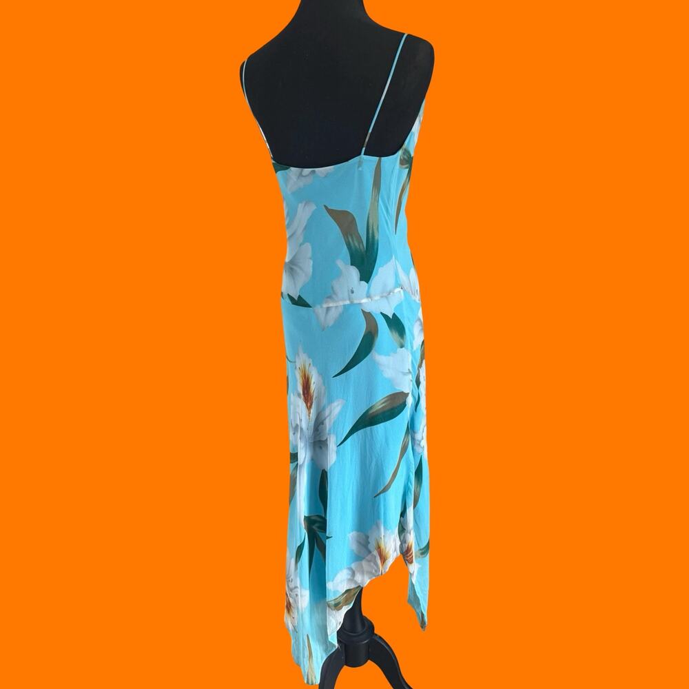 00's vintage floral 100% silk cowl neck asymmetrical y2k dress Size 6 - Picture 7 of 9